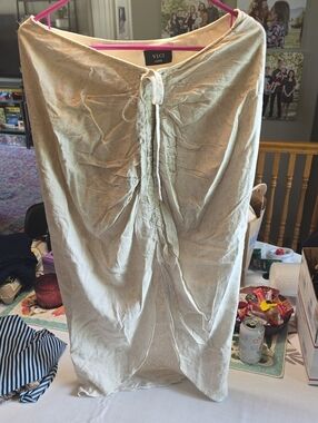 VICI Beige Drawstring Linen Skirt with Front Ruching